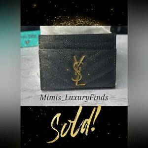 YSL Black Card Holder with Gold Logo Accent